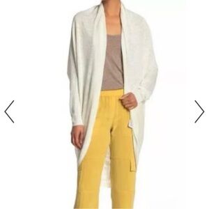 Theory Knit White Linen Blend Cocoon Longline Open Front Cardigan M/L